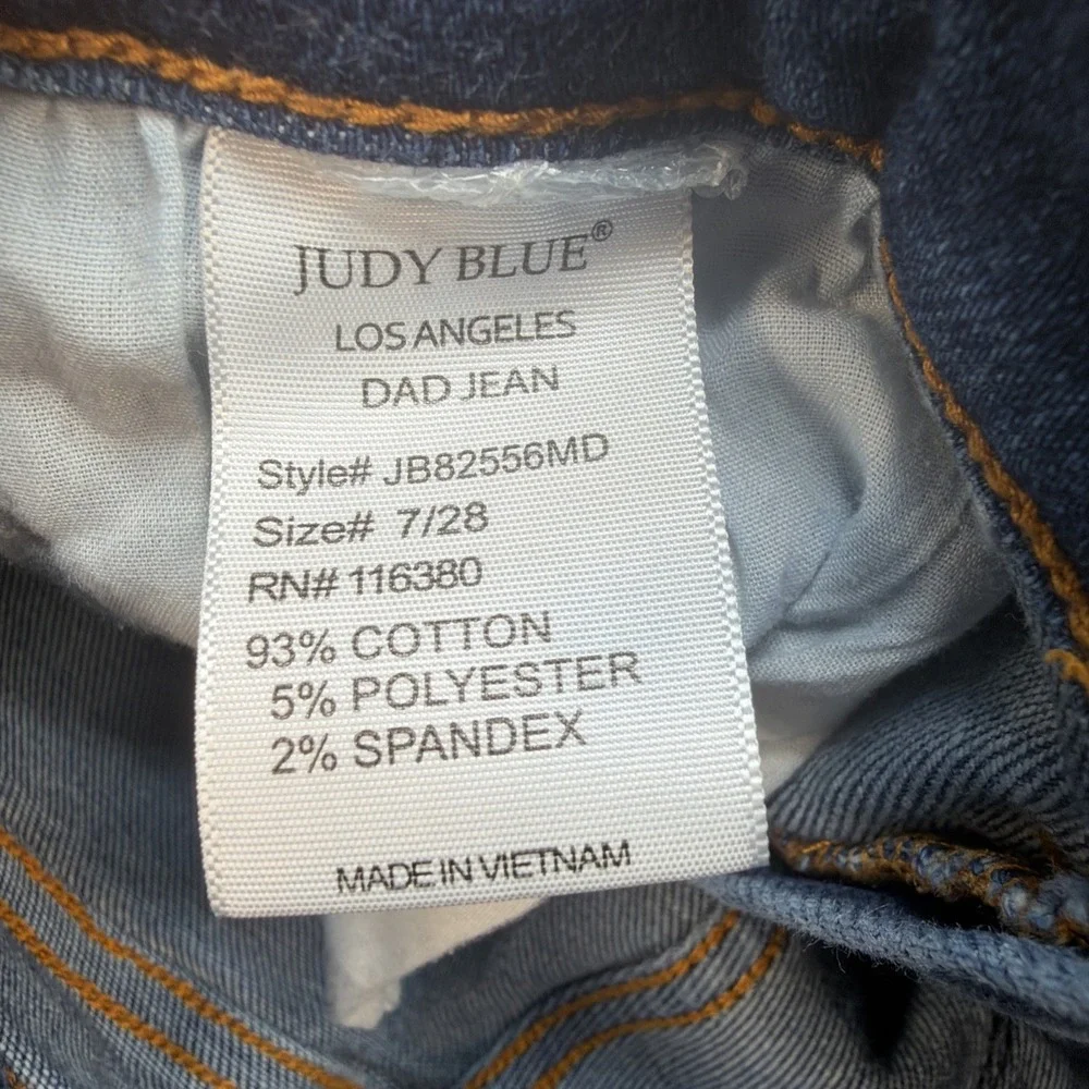 Judy Blue Dad Jeans Women‎ 7/28 High Rise Straight Leg Stretch Medium Wash